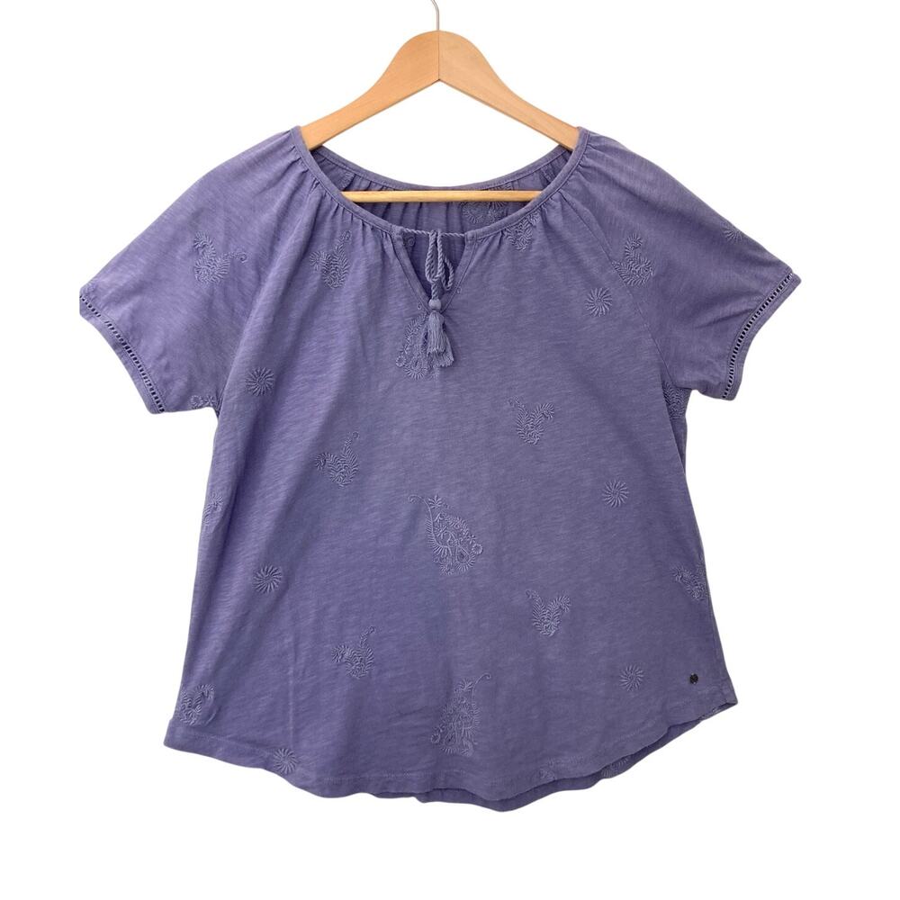 Purple Cottagecore Hippie Basics Embroidery Tassel Boho Chic Short Sleeve Shirt